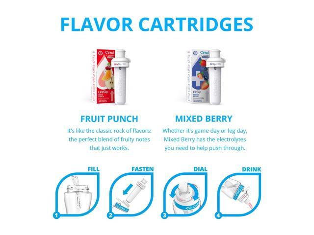 Cirkul 22oz. BPA-Free Plastic Water Bottle Starter Kit with Blue Lid, 2 Flavor Cartridges (1 LifeSip Fruit Punch, 1 FitSip Mixed Berry) Zero...
