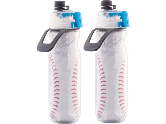 O2COOL Mist 'N Sip Misting Water Bottle 2-in-1 Function With No Leak Pull Top Spout Sports Reusable Water Bottle - 20 oz (2 Pack Baseball)