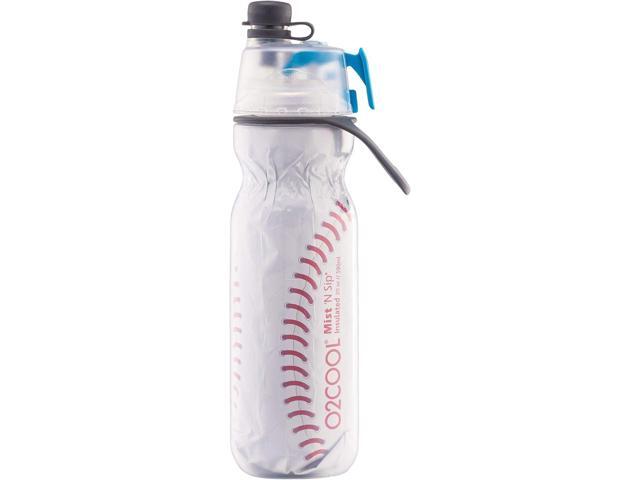 O2COOL Mist 'N Sip Misting Water Bottle 2-in-1 Function With No Leak Pull Top Spout Sports Reusable Water Bottle - 20 oz (2 Pack Baseball)