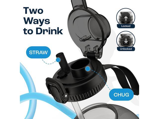AQUAFIT 1 Gallon Water Jug with Time Marker - BPA Free 128 oz Gym Water Bottle with Straw, Handle, Gray