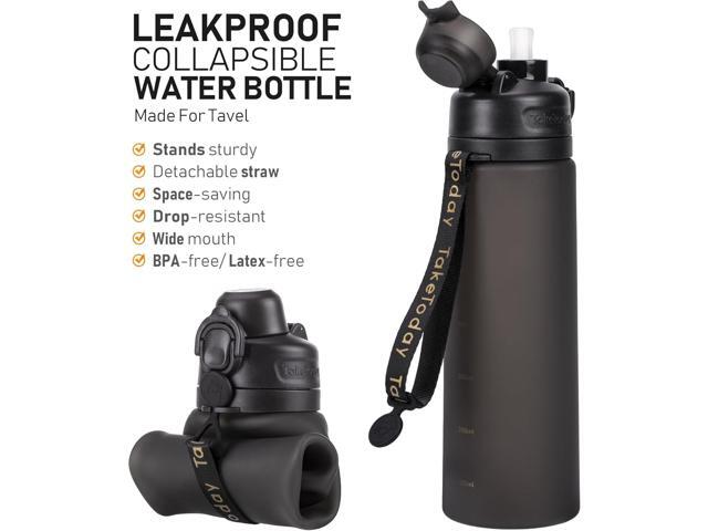 Collapsible Water Bottles 20oz, Leak Proof, BPA-Free, Foldable Silicone Travel Water Bottle with Straw Strap for Cycling, Hiking, Outdoors