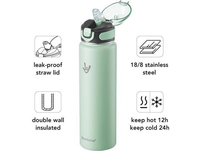 Enerbone 32 oz Insulated Water Bottle, Stainless Steel Bottle with Carrying Strap, Double-Wall Vacuum Insulation Design, Leakproof Sports Bottle...