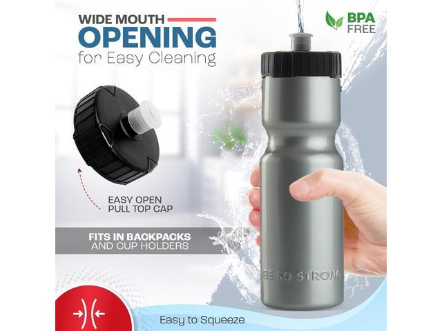 50 Strong Bulk Water Bottles 24 Pack Sports Bottle 22 oz. BPA-Free Easy Open with Pull Top Cap Made in USA Reusable Plastic Water Bottles...