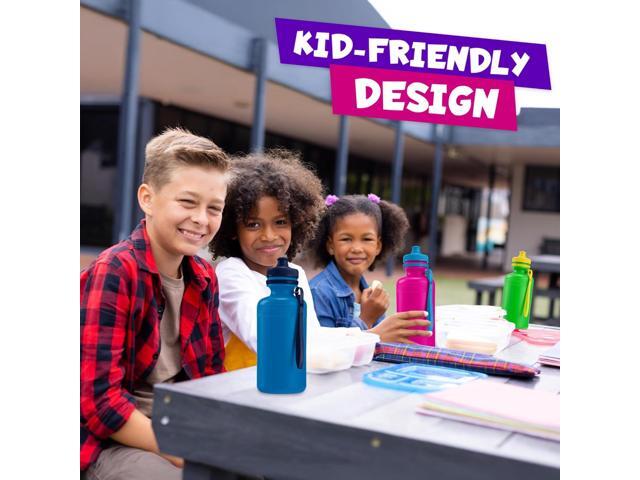Bedwina Bulk Water Bottles For Kids - (pack Of 12) 18 Oz - 7.5 Inch BPA-Free Plastic with Pop-up Tops & Handles for Sports, Summer, Reusable Water...
