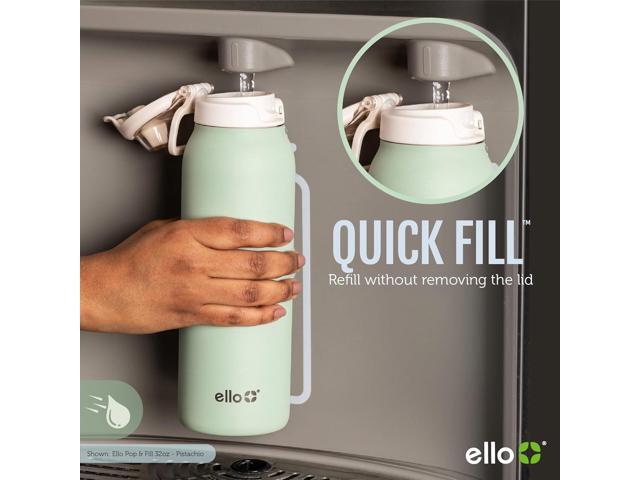 Ello Pop & Fill Stainless Steel Water Bottle with Quick Fill Technology, Double Walled Vacuum Insulated Metal, Leak Proof Locking Lid, Sip & Chug,...