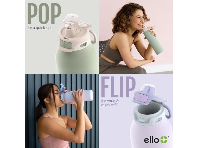 Ello Pop & Fill Stainless Steel Water Bottle with Quick Fill Technology, Double Walled Vacuum Insulated Metal, Leak Proof Locking Lid, Sip & Chug,...