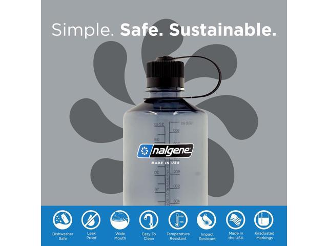Nalgene Sustain Tritan BPA-Free Water Bottle Made with Material Derived from 50% Plastic Waste, 32 OZ, Narrow Mouth,Grey
