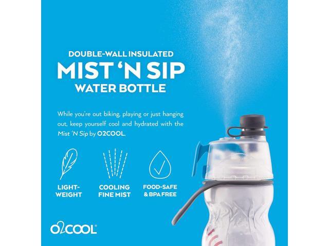 O2COOL Mist 'N Sip Misting Water Bottle 2-in-1 Function With No Leak Pull Top Spout Sports Reusable Water Bottle - 20 oz (2 Pack Baseball)