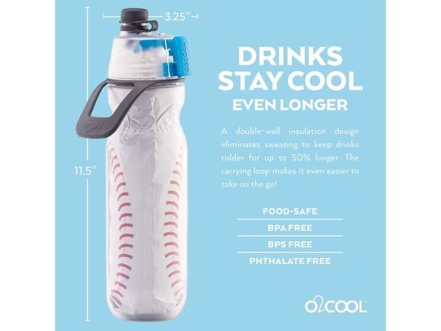 O2COOL Mist 'N Sip Misting Water Bottle 2-in-1 Function With No Leak Pull Top Spout Sports Reusable Water Bottle - 20 oz (2 Pack Baseball)