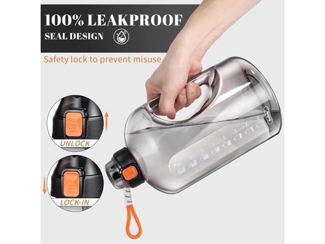 1 Gallon Water Bottle with Straw, 128 oz Large Water Jug with Times to Drink, Reusable Leak Proof with Handle, 2 Lids BPA Free Big Sports Bottles...