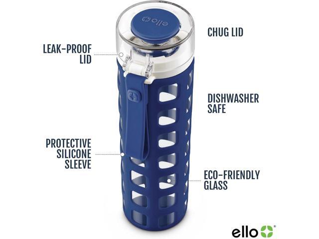 Ello Syndicate 20oz Reusable Glass Water Bottle with One-Touch Leak Proof Flip Lid and Protective Non-Slip Silicone Sleeve and Carry Loop for...
