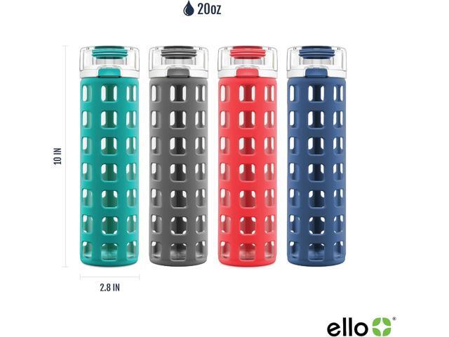 Ello Syndicate 20oz Reusable Glass Water Bottle with One-Touch Leak Proof Flip Lid and Protective Non-Slip Silicone Sleeve and Carry Loop for...