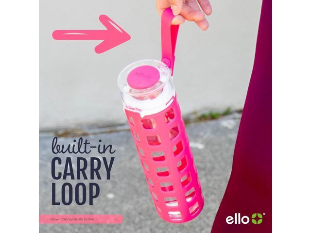 Ello Syndicate 20oz Reusable Glass Water Bottle with One-Touch Leak Proof Flip Lid and Protective Non-Slip Silicone Sleeve and Carry Loop for...