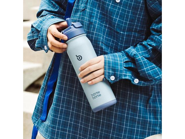 BOTTLE BOTTLE 24 oz sports water bottle stainless steel insulated water bottle with straw and pills holder (blue)