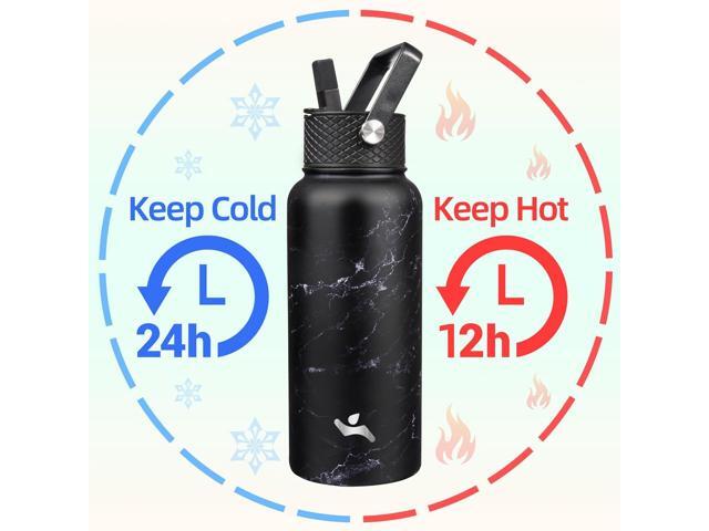32 oz Insulated Water Bottle Stainless Steel Sport Bottles with 3 Lids,Marble Midnight