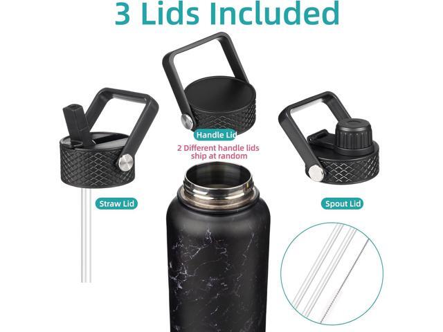 40oz Insulated Water Bottle Stainless Steel Sport Bottles with 3 Lids,Marble Midnight