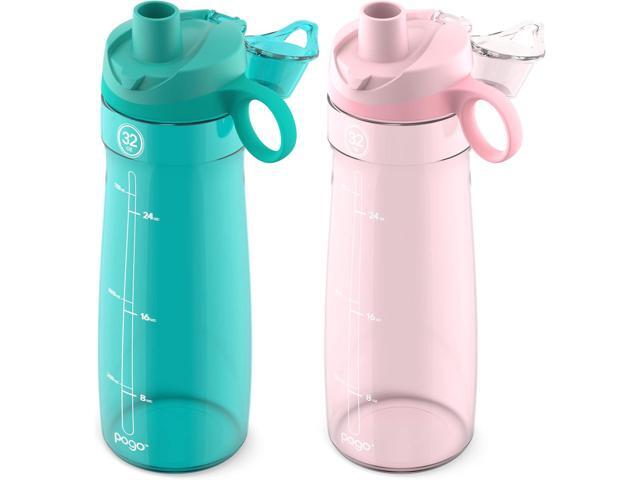 Pogo 2-Pack Plastic Water Bottle with Carry Handle, Reusable, BPA Free, Dishwasher Safe, Perfect for Travel, School, Outdoors, and Gym 18oz, 32oz