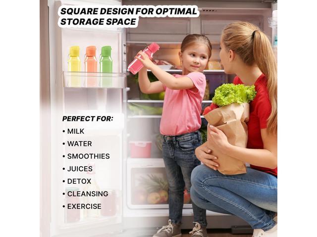 Bulk Set of 16 Multicolor 10oz Water Bottles for Kids and Adults - Leak Proof With Carry Strap - Square Reusable for Juice, Drinks - BPA-Free...