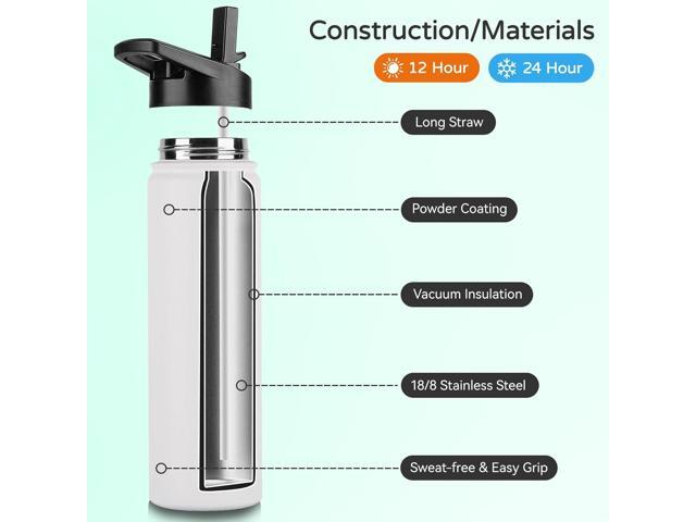 DOMICARE Insulated Water Bottle, 22 oz Vacuum Insulated Stainless Steel Reusable Sports Bottle with Straw Lid & Spout Lid for Travel, Camping,...