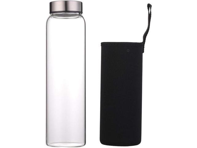 sunkey Glass Water Bottle 32 oz High Borosilicate with Neoprene Sleeve Leak Proof Lid Reusable Eco Friendly Bpa Free