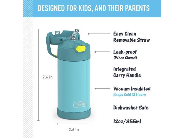 THERMOS FUNTAINER Water Bottle with Straw - 12 Ounce - Kids Stainless Steel Vacuum Insulated Water Bottle with Lid, Blue/Green