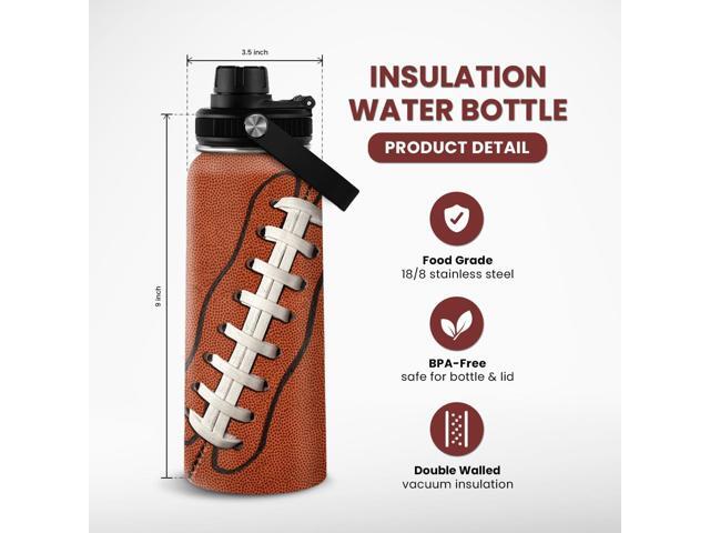 SANDJEST Football Water Bottle - 32oz Insulated Stainless Steel Sports Bottles - Gifts for Men Football Lovers Fan Players