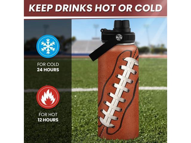 SANDJEST Football Water Bottle - 32oz Insulated Stainless Steel Sports Bottles - Gifts for Men Football Lovers Fan Players