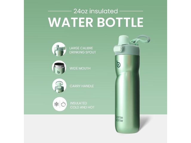 BOTTLE BOTTLE Insulated Water Bottle 24 oz with Handle and Flip Tops Lids Stainless Steel Water Bottle Push Button Lid Leak proof Portable for...