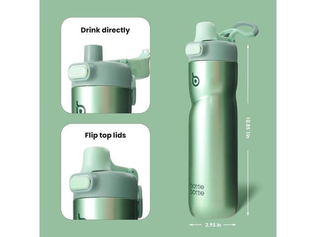 BOTTLE BOTTLE Insulated Water Bottle 24 oz with Handle and Flip Tops Lids Stainless Steel Water Bottle Push Button Lid Leak proof Portable for...