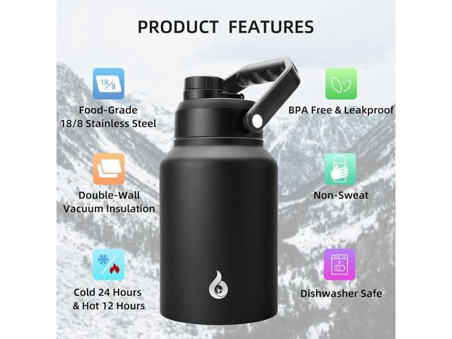 BJPKPK 64 oz Insulated Water Bottle, Dishwasher Safe Half Gallon Water Bottle with Ergonomic Handle, BPA Free Leak Proof Water Jug for Sports,...