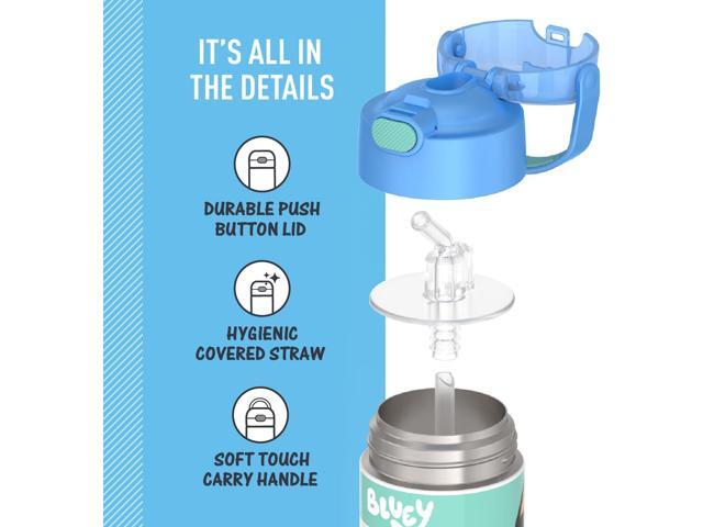 THERMOS FUNTAINER Water Bottle with Straw - 12 Ounce - Kids Stainless Steel Vacuum Insulated Water Bottle with Lid, Bluey