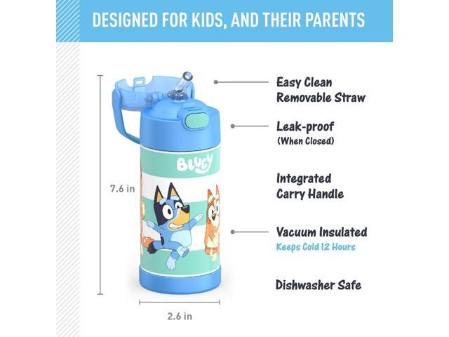 THERMOS FUNTAINER Water Bottle with Straw - 12 Ounce - Kids Stainless Steel Vacuum Insulated Water Bottle with Lid, Bluey
