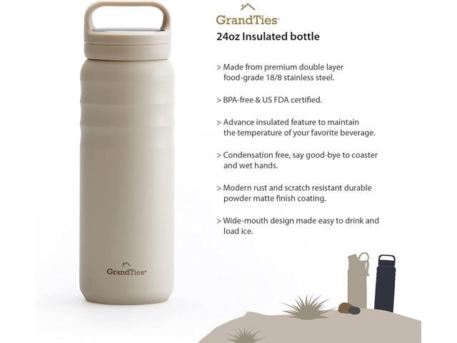 GRANDTIES 2 Lids Sports Stainless Steel Water Bottles Wide Mouth Vacuum Insulated Reusable Leak Proof BPA-Free Travel Metal Canteen, Thermal...