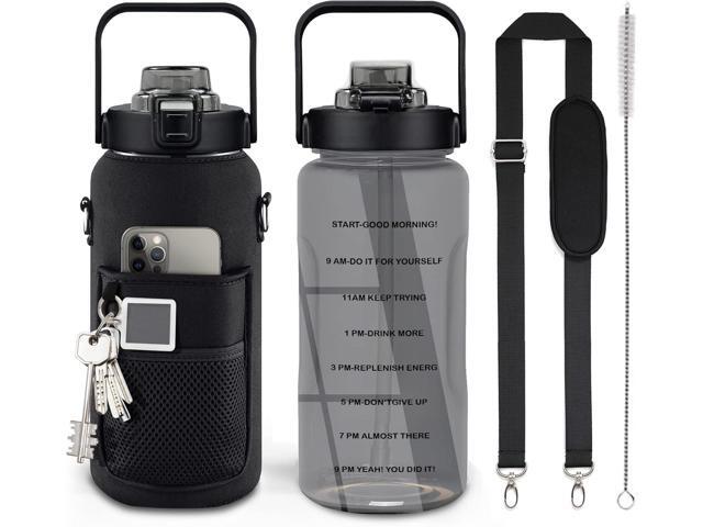 Half Gallon Water Bottle with Sleeve, 64OZ Motivational Water Bottle with Straw & Time Marker, BPA Free Leakproof Large Sports Water Bottle,...