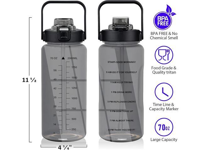 Half Gallon Water Bottle with Sleeve, 64OZ Motivational Water Bottle with Straw & Time Marker, BPA Free Leakproof Large Sports Water Bottle,...