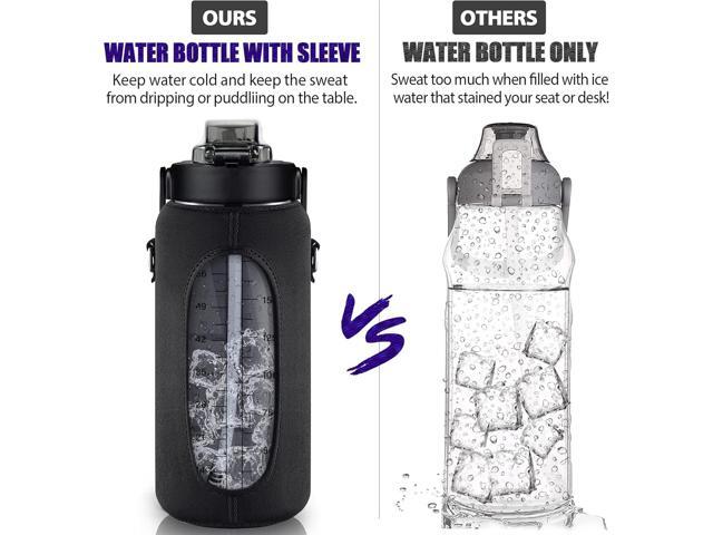 Half Gallon Water Bottle with Sleeve, 64OZ Motivational Water Bottle with Straw & Time Marker, BPA Free Leakproof Large Sports Water Bottle,...