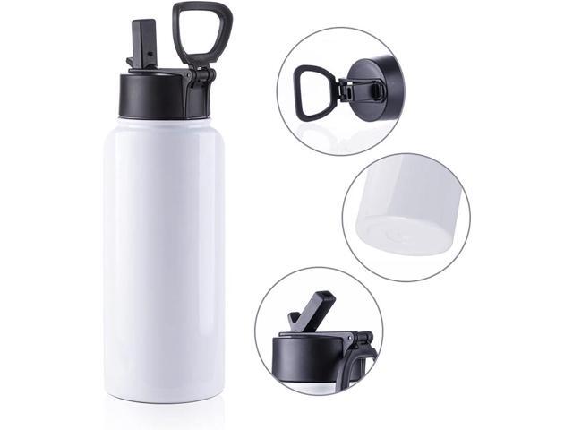 PYD Life 2 Pack Sublimation Blank Tumbler 32 OZ White Vacuum Flask Stainless Steel Sports Wide Mouth Water Bottle with Straw and Portable Handle