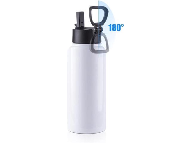 PYD Life 2 Pack Sublimation Blank Tumbler 32 OZ White Vacuum Flask Stainless Steel Sports Wide Mouth Water Bottle with Straw and Portable Handle