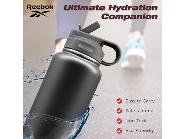 Reebok Stainless Steel Water Bottle With Straw & Athletic Design - Insulated Water Bottles 32 oz - Double Wall Vacuum Insulated Sports Water Bottle...