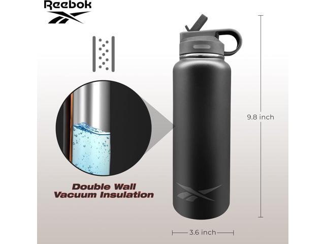 Reebok Stainless Steel Water Bottle With Straw & Athletic Design - Insulated Water Bottles 32 oz - Double Wall Vacuum Insulated Sports Water Bottle...