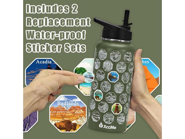 63 National Parks Water Bottle with Stickers,32 oz Stainless Steel Insulated Water Bottle with Straw,2 Lids,Leak Proof Metal Water Cup for...