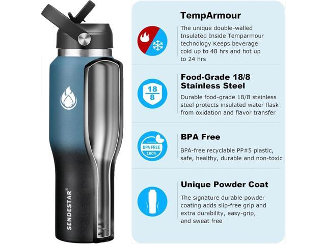 SENDESTAR 40oz Stainless Steel Water Bottle(Cold for 48 Hrs, Hot for 24 Hrs),Double Wall Vacuum Insulated Bottle with Straw Lid, Spout Lid and Flex...