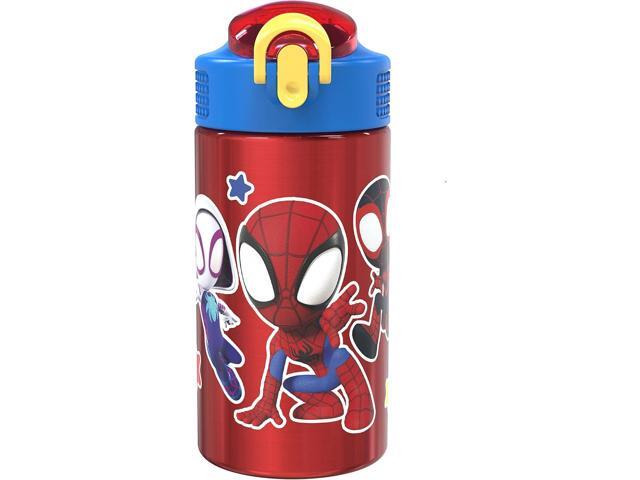 Zak Designs Marvel Spider-Man 18/8 Single Wall Stainless Steel Kids Water Bottle, Flip Straw Locking Spout Cover, Durable Cup for Sports or Travel.