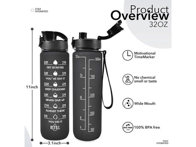 32 oz Water Bottles with Straw & Strap, Motivational Water Bottles with Times to Drink, BPA Free Reusable Sports Water Bottle with Sleeve Carrier...