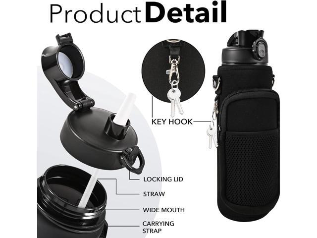 32 oz Water Bottles with Straw & Strap, Motivational Water Bottles with Times to Drink, BPA Free Reusable Sports Water Bottle with Sleeve Carrier...