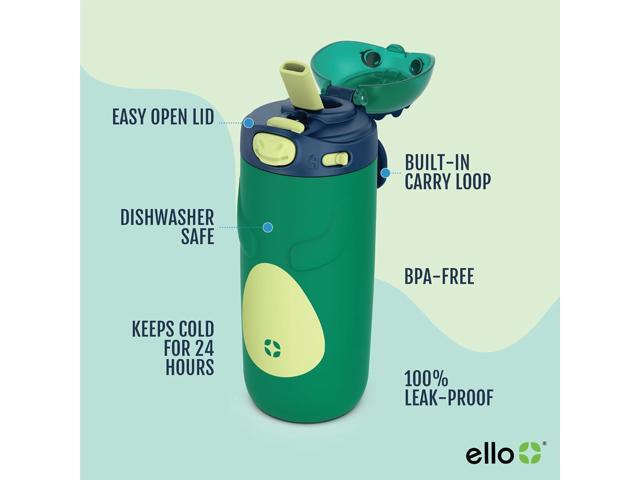 Ello Ellies 12oz Vacuum Insulated Stainless Steel Kids Water Bottle with Straw and Built-in Carrying Handle and Leak-Proof Locking Lid for School...