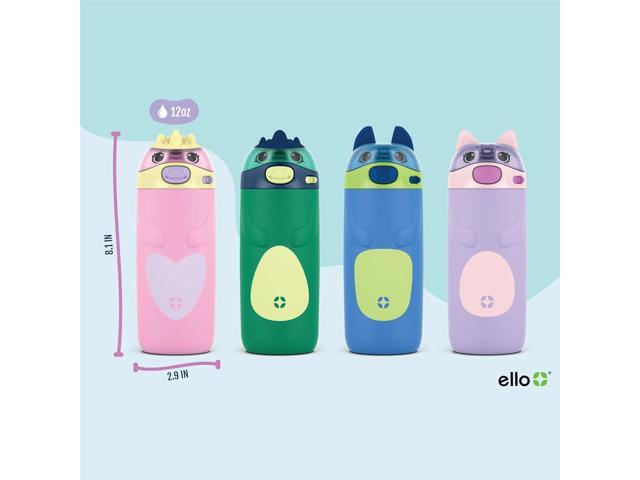 Ello Ellies 12oz Vacuum Insulated Stainless Steel Kids Water Bottle with Straw and Built-in Carrying Handle and Leak-Proof Locking Lid for School...