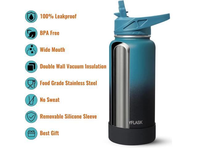 40oz Insulated Water Bottle with Straw, Stainless Steel Metal Vacuum Water Flask, Large Thermal Water bottle with Leakproof 3 Lids for Travel,...