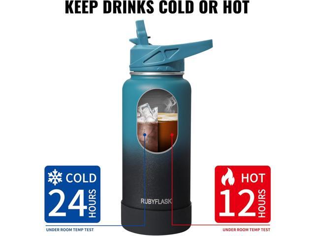 40oz Insulated Water Bottle with Straw, Stainless Steel Metal Vacuum Water Flask, Large Thermal Water bottle with Leakproof 3 Lids for Travel,...