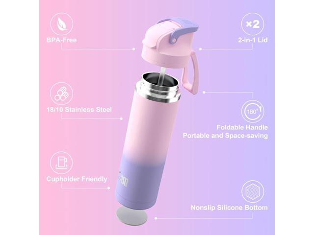 OISIZ Insulated Water Bottle 24 oz with 2-in-1 Straw and Swig Lid, Leakproof and BPA Free, Keep Cold 24H, Vacuum Stainless Steel Kids Water Bottle...